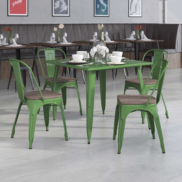Flash Furniture Green Metal Stackable Chair with Wood Seat, PK4 4-CH-31230-GN-WD-GG - main